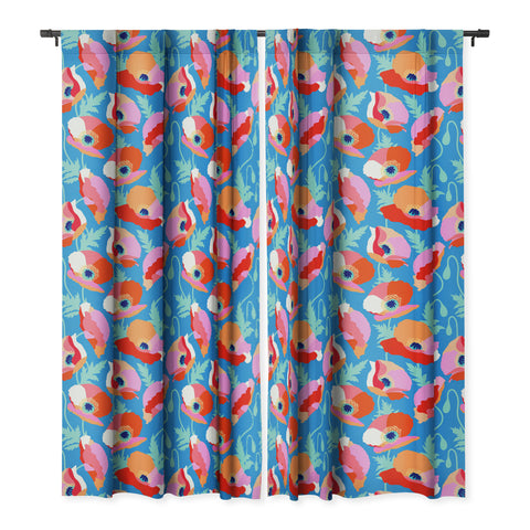 Dominique Vari Words Happy Poppies 1 Red and pink Blackout Window Curtain