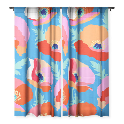 Dominique Vari Words Happy Poppies 1 Red and pink Sheer Non Repeat