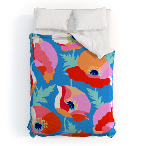 Dominique Vari Words Happy Poppies 1 Red and pink Duvet Cover