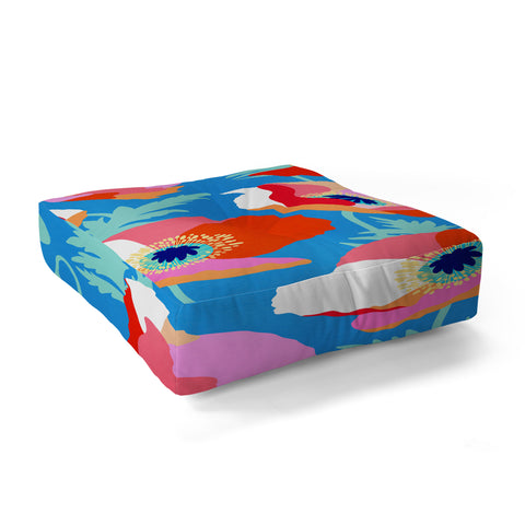 Dominique Vari Words Happy Poppies 1 Red and pink Floor Pillow Square