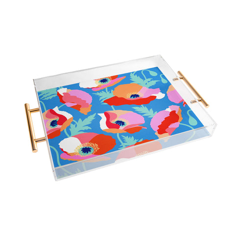 Dominique Vari Words Happy Poppies 1 Red and pink Acrylic Tray