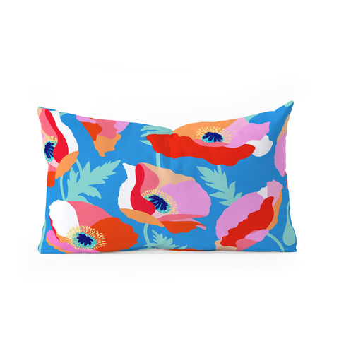 Dominique Vari Words Happy Poppies 1 Red and pink Oblong Throw Pillow