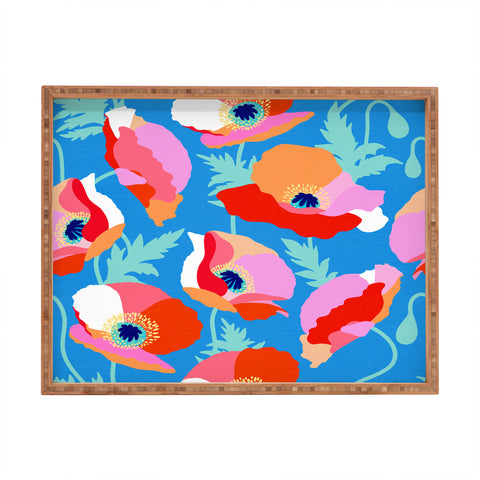 Dominique Vari Words Happy Poppies 1 Red and pink Rectangular Tray