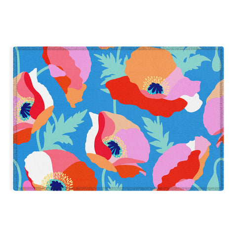 Dominique Vari Words Happy Poppies 1 Red and pink Outdoor Rug