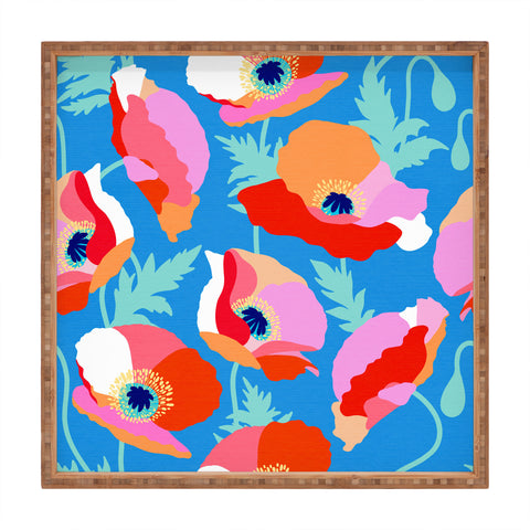 Dominique Vari Words Happy Poppies 1 Red and pink Square Tray