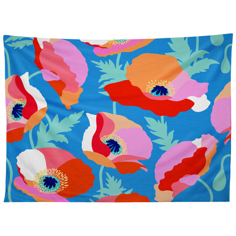 Dominique Vari Words Happy Poppies 1 Red and pink Tapestry