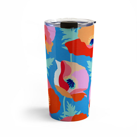 Dominique Vari Words Happy Poppies 1 Red and pink Travel Mug