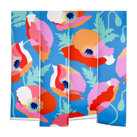 Dominique Vari Words Happy Poppies 1 Red and pink Wall Mural