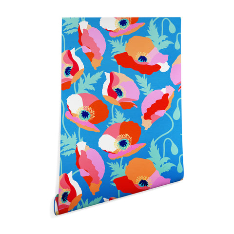 Dominique Vari Words Happy Poppies 1 Red and pink Wallpaper