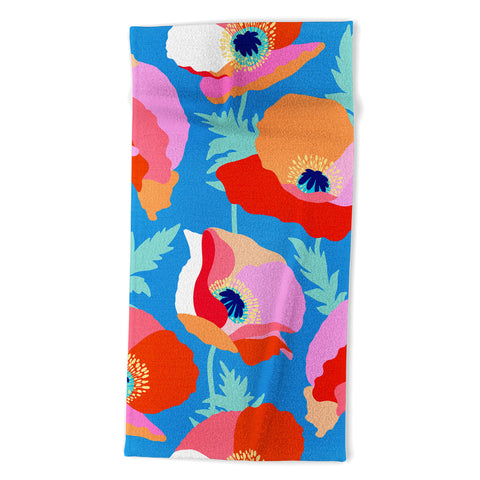 Dominique Vari Words Happy Poppies 1 Red and pink Beach Towel
