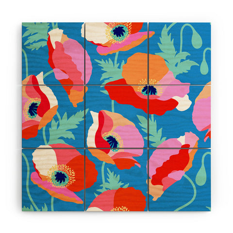 Dominique Vari Words Happy Poppies 1 Red and pink Wood Wall Mural