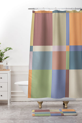 Dominique Vari Words Linear Bauhaus Pattern 3 Shower Curtain And Mat