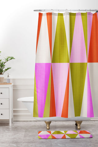 Dominique Vari Words Mid Mod Diamond Pattern 1 Shower Curtain And Mat