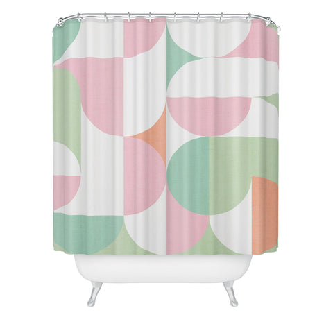 Dominique Vari Words MidMod geometric dots and shapes Shower Curtain