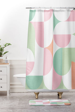 Dominique Vari Words MidMod geometric dots and shapes Shower Curtain And Mat