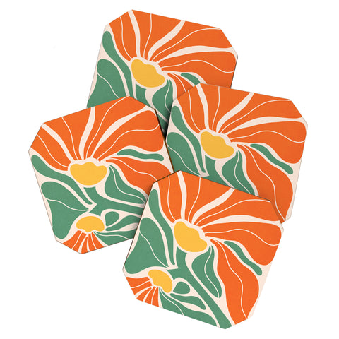 Dominique Vari Words Modern Boho Art Nouveau Floral Coaster Set