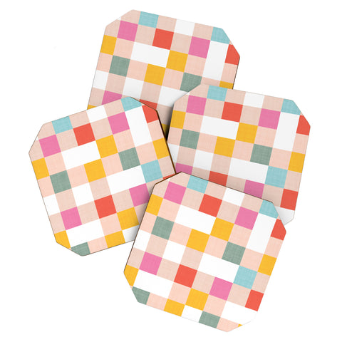 Dominique Vari Words Playful Summer Gingham Check Coaster Set