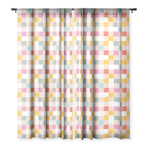 Dominique Vari Words Playful Summer Gingham Check Sheer Window Curtain