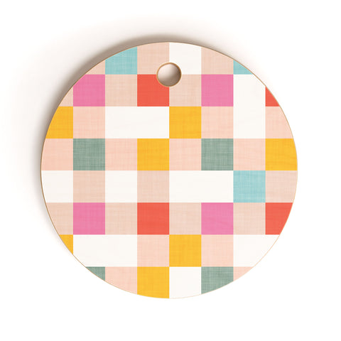 Dominique Vari Words Playful Summer Gingham Check Cutting Board Round