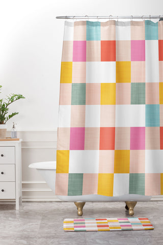 Dominique Vari Words Playful Summer Gingham Check Shower Curtain And Mat