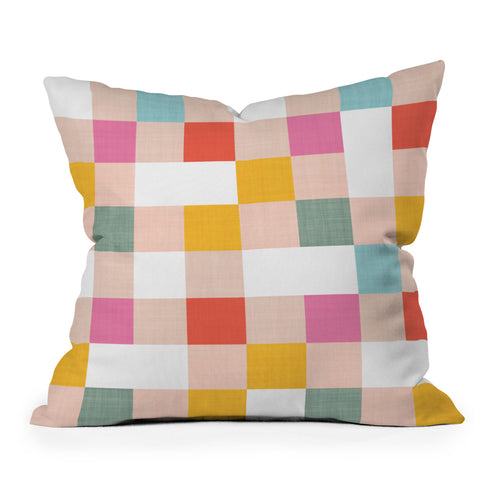 Dominique Vari Words Playful Summer Gingham Check Outdoor Throw Pillow
