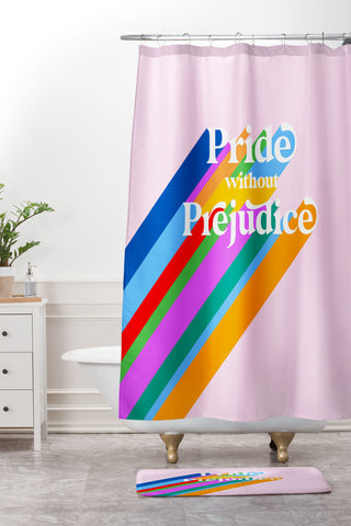 Dominique Vari Words Pride without Prejudice Rainbow Shower Curtain And Mat
