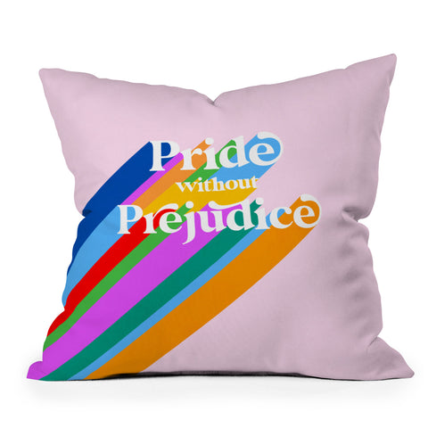 Dominique Vari Words Pride without Prejudice Rainbow Outdoor Throw Pillow