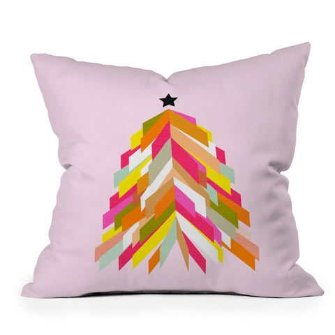 Dominique Vari Words Rainbow Christmas Tree Outdoor Throw Pillow