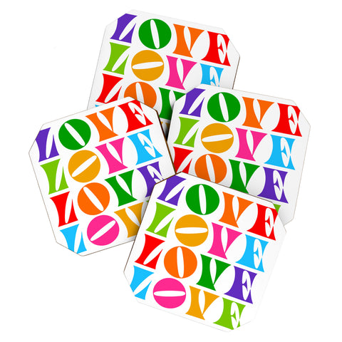 Dominique Vari Words Rainbow LOVE Groovy Repeat Coaster Set