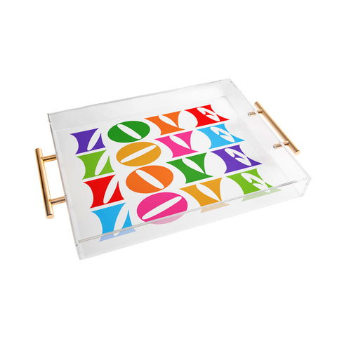 Dominique Vari Words Rainbow LOVE Groovy Repeat Acrylic Tray