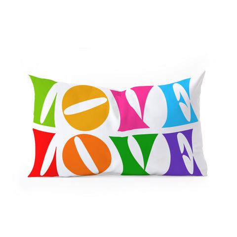 Dominique Vari Words Rainbow LOVE Groovy Repeat Oblong Throw Pillow