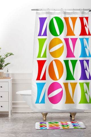 Dominique Vari Words Rainbow LOVE Groovy Repeat Shower Curtain And Mat