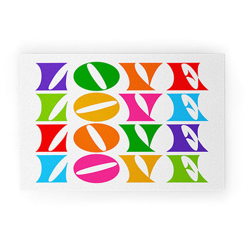 Dominique Vari Words Rainbow LOVE Groovy Repeat Welcome Mat