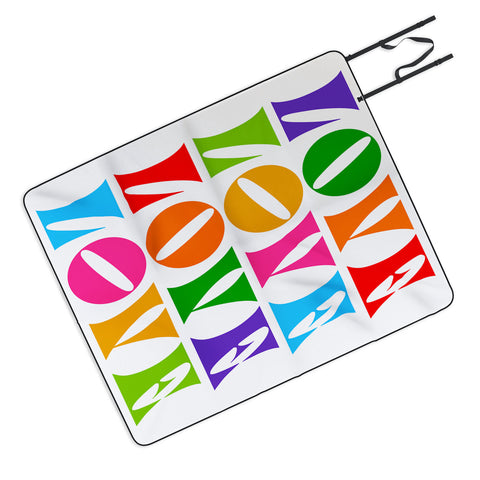 Dominique Vari Words Rainbow LOVE Groovy Repeat Picnic Blanket