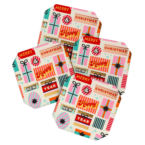 Dominique Vari Words Retro Christmas Gift pattern Coaster Set