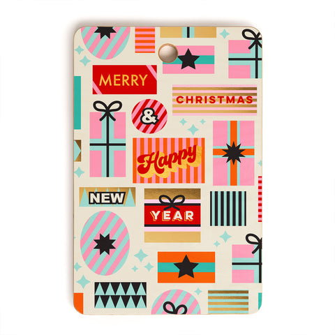 Dominique Vari Words Retro Christmas Gift pattern Cutting Board Rectangle