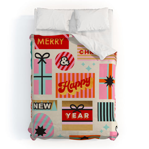 Dominique Vari Words Retro Christmas Gift pattern Duvet Cover