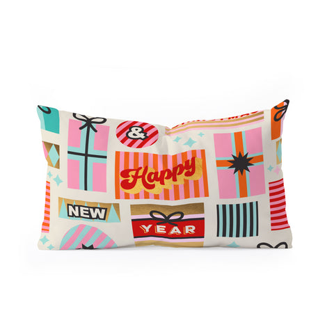 Dominique Vari Words Retro Christmas Gift pattern Oblong Throw Pillow