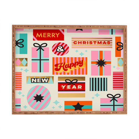 Dominique Vari Words Retro Christmas Gift pattern Rectangular Tray