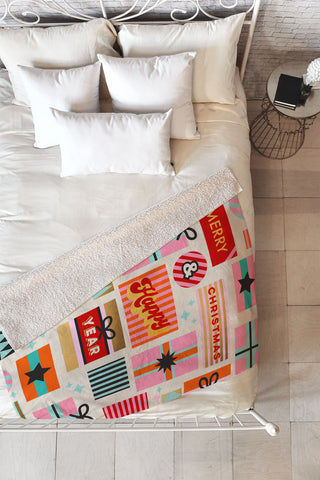 Dominique Vari Words Retro Christmas Gift pattern Fleece Throw Blanket