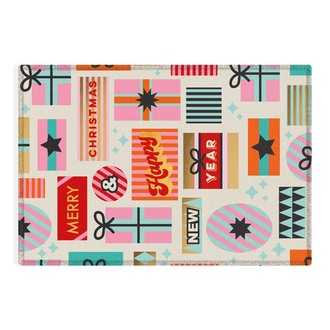 Dominique Vari Words Retro Christmas Gift pattern Outdoor Rug