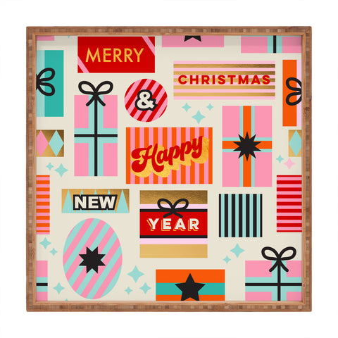 Dominique Vari Words Retro Christmas Gift pattern Square Tray