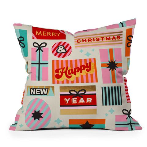 Dominique Vari Words Retro Christmas Gift pattern Outdoor Throw Pillow