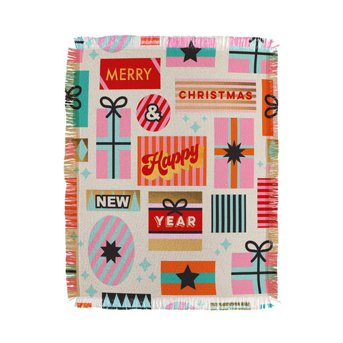 Dominique Vari Words Retro Christmas Gift pattern Throw Blanket