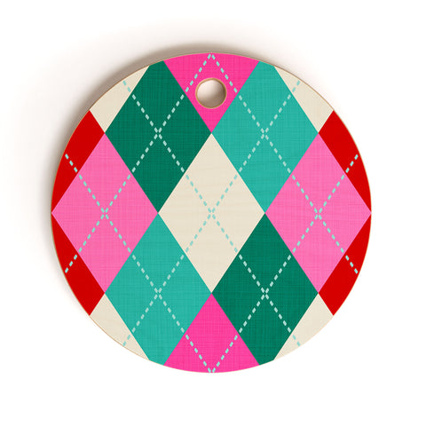 Dominique Vari Words Retro Christmas Knitted Argyle Cutting Board Round