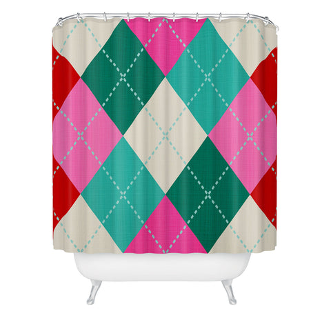 Dominique Vari Words Retro Christmas Knitted Argyle Shower Curtain