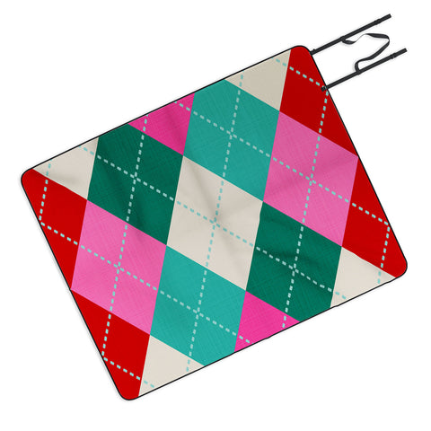 Dominique Vari Words Retro Christmas Knitted Argyle Picnic Blanket