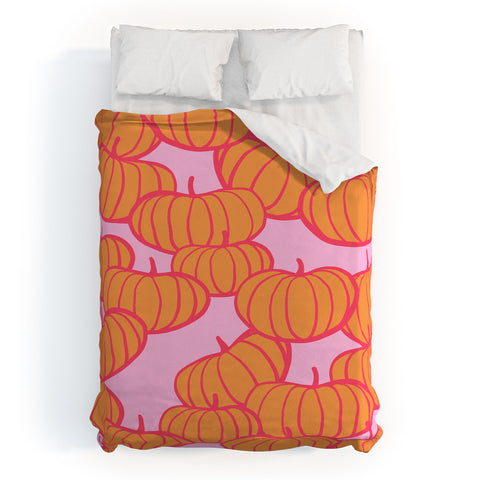 Dominique Vari Words Retro Dopamine Pumpkin Fall Duvet Cover