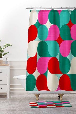 Dominique Vari Words Retro Geo Christmas Drop Shower Curtain And Mat