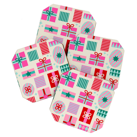 Dominique Vari Words Retro Geometric Christmas Gift Coaster Set